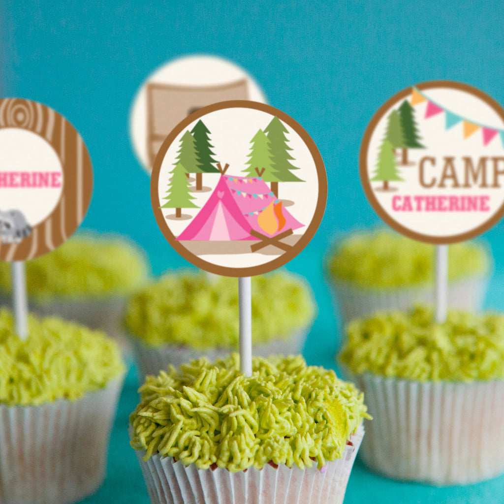 Backyard Camping Party Cupcake Toppers | Summer Party Campout