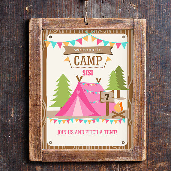 Backyard Camping Party Door Sign | Camp out Party Sign