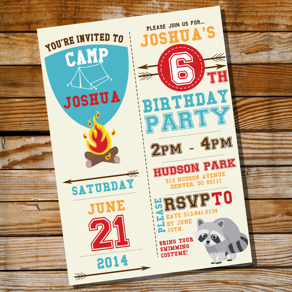 Backyard Camping Birthday Party Invitation for a Boy