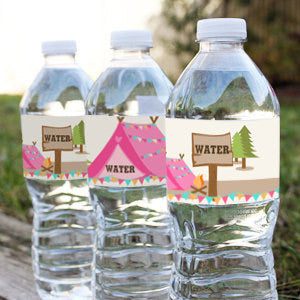 Backyard Camping Party Water Bottle Labels | Camp Out Drinks Labels