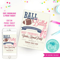 Football or Ballet Gender Reveal Party Invitation