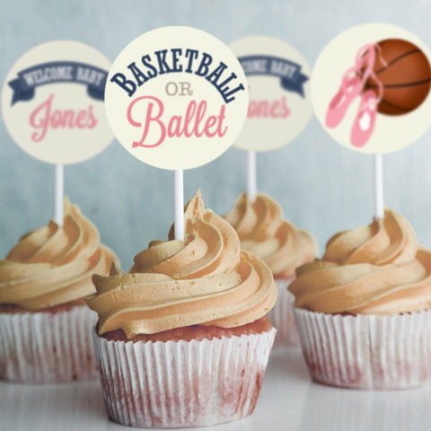 Basketball or Ballet Gender Reveal Cupcake Toppers