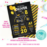 Vintage Bicycle Party Invitation For Boys and Girls | Yellow Bike Party Invitation