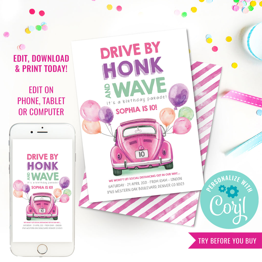 Drive By Birthday Party Invitation 