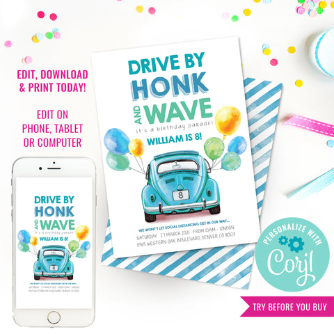 Drive By Birthday Parade Invitation