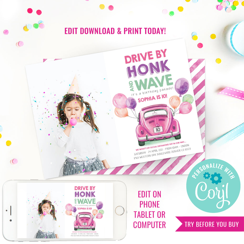Drive By Birthday Party Photo Invitation