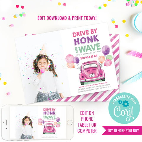 Drive By Birthday Party Photo Invitation