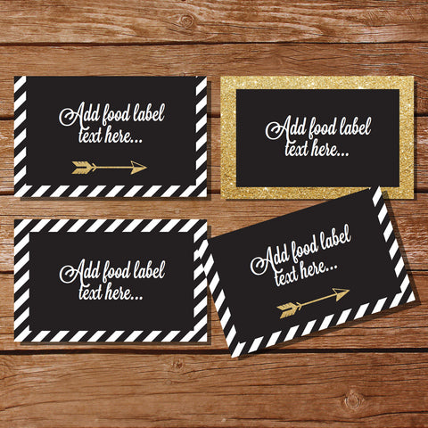 Black and Gold Tent Cards | Food Labels | Buffet Cards