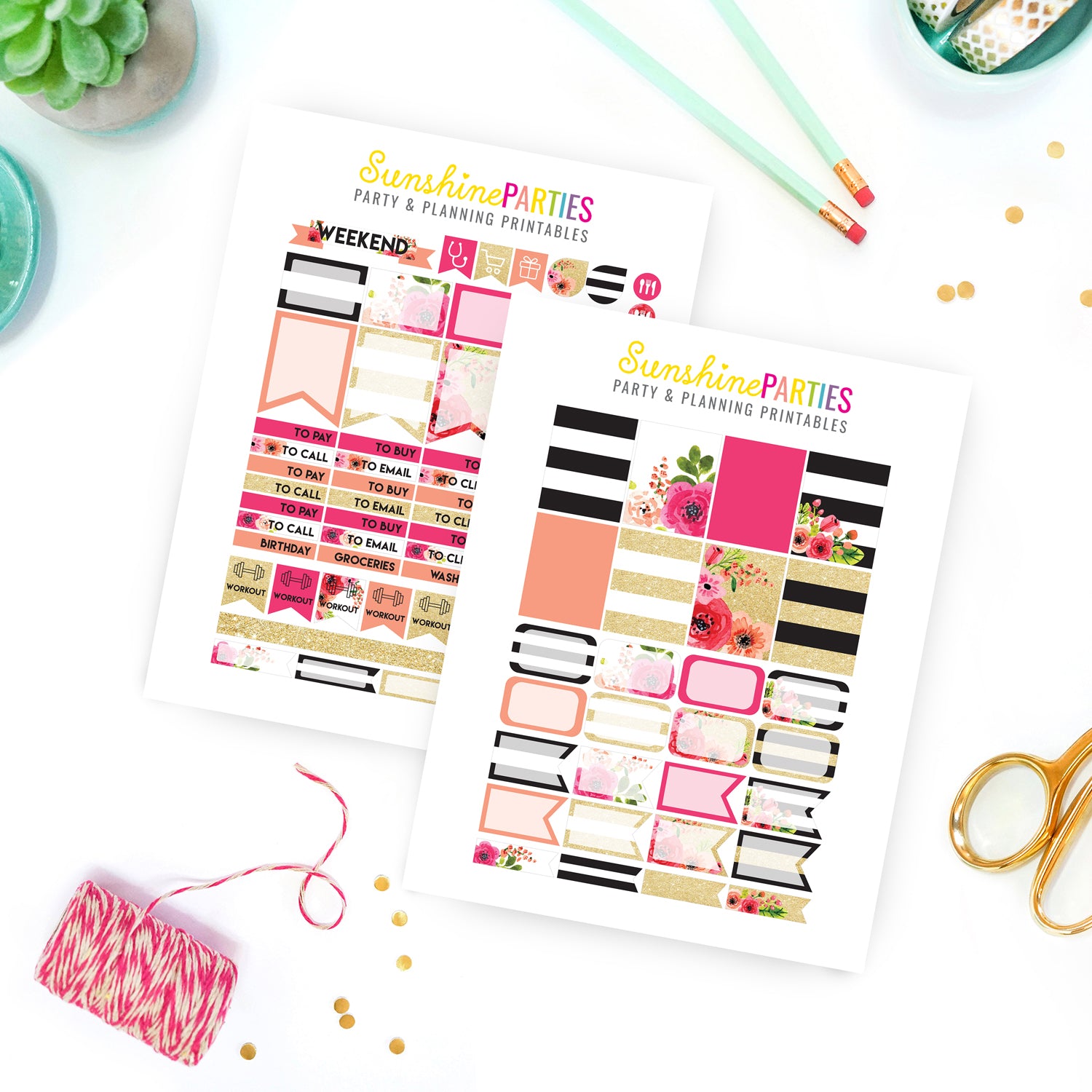 Black, White & Gold Glitter Planner Stickers | Organizer Planner Stick – Sunshine Parties for Free Printable African American Planner Stickers