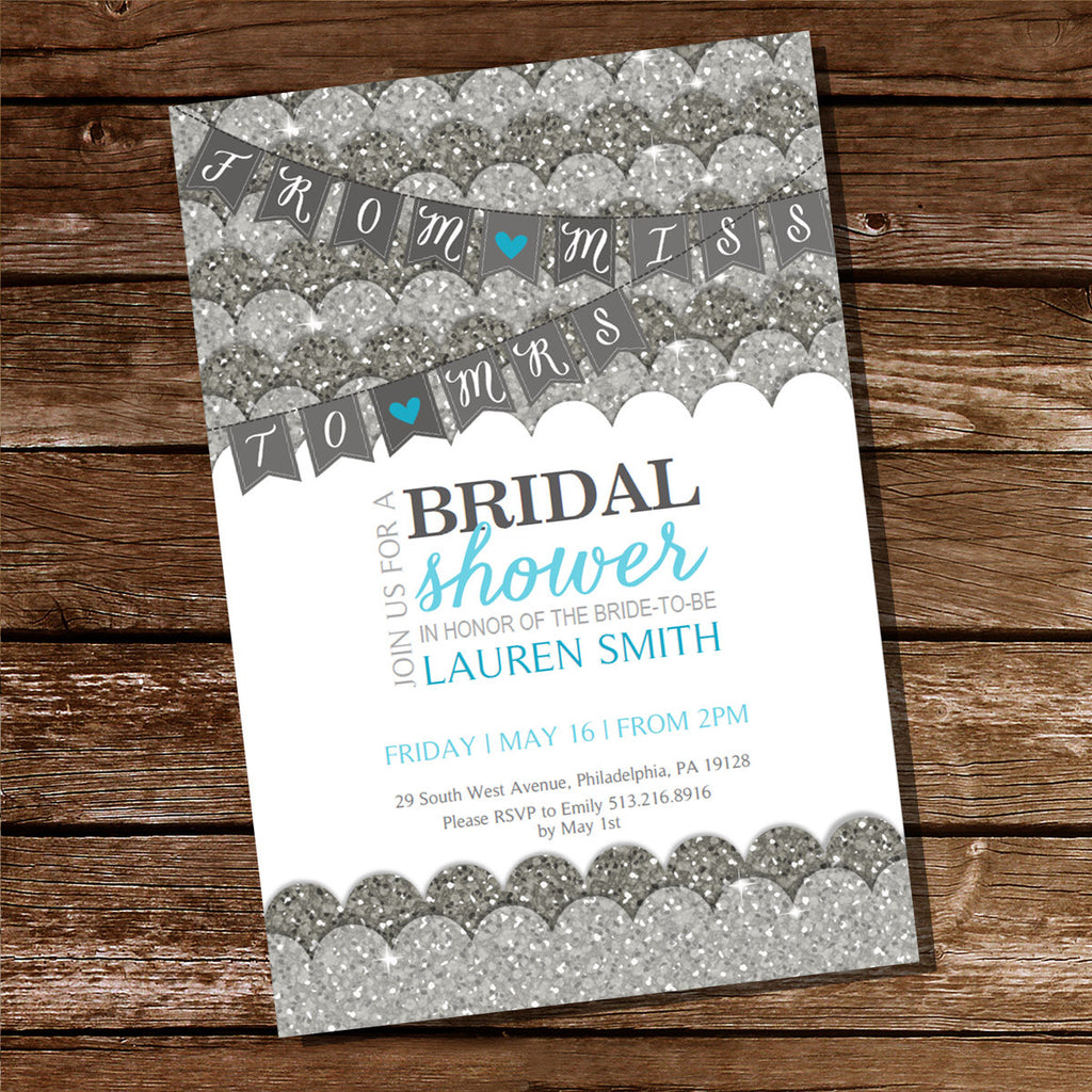 Silver Glitter Bridal Shower Invitation | Bachelorette Invitation