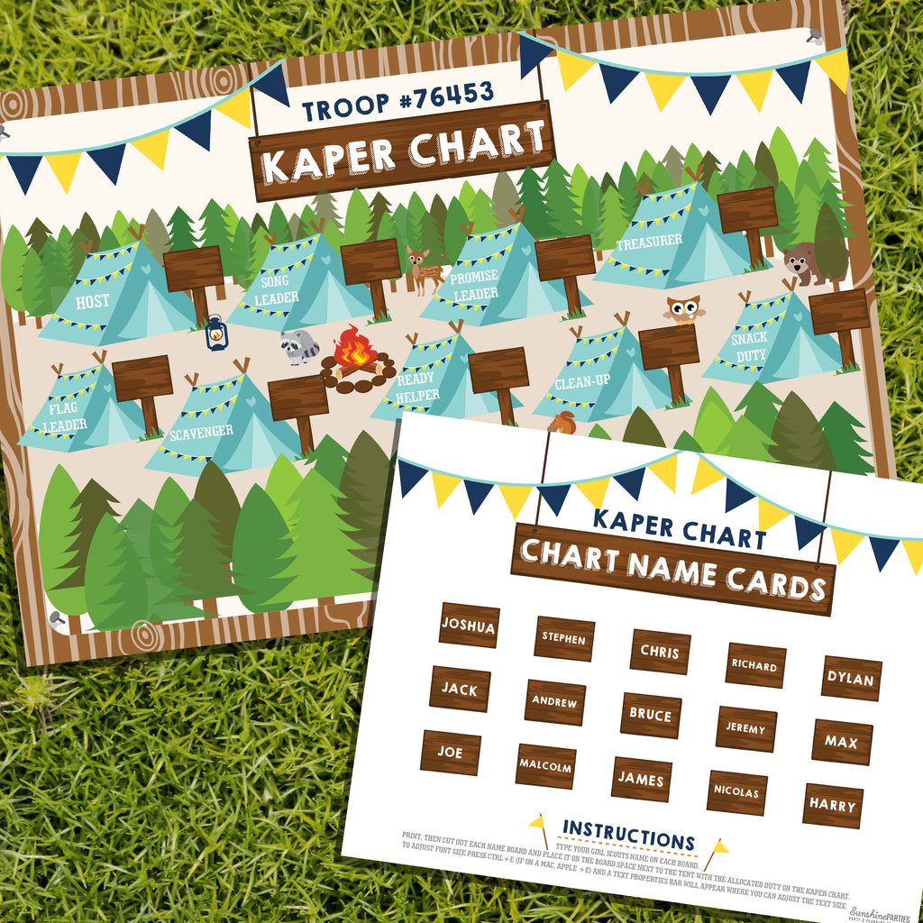 Boy Scout Kaper Chart and Name Cards