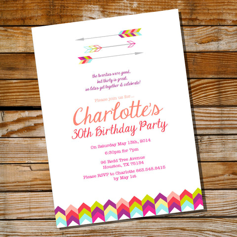 Bright Tribal Arrow Chevron Birthday Invitation