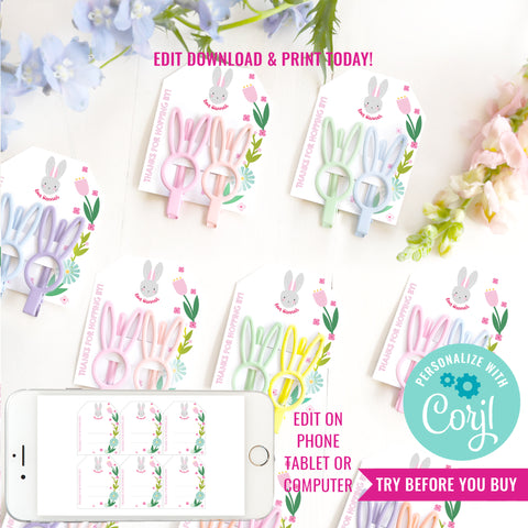 Bunny Birthday Party Favors | Floral Bunny Rabbit Party Favor Tags | Easter Bunny Favors