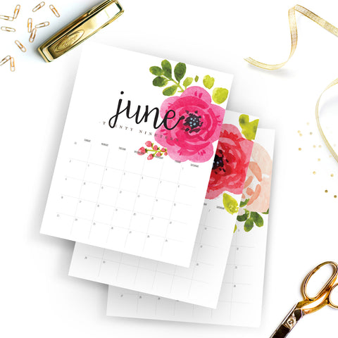 Watercolor Floral Calendar 2019