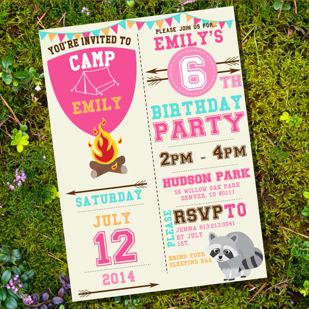 Camping Party Invitation for a Girl | Glamping Invitation | Summer Campout Invite