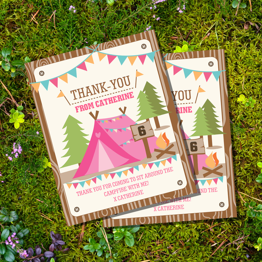 Girls Camping Party Thank You Card