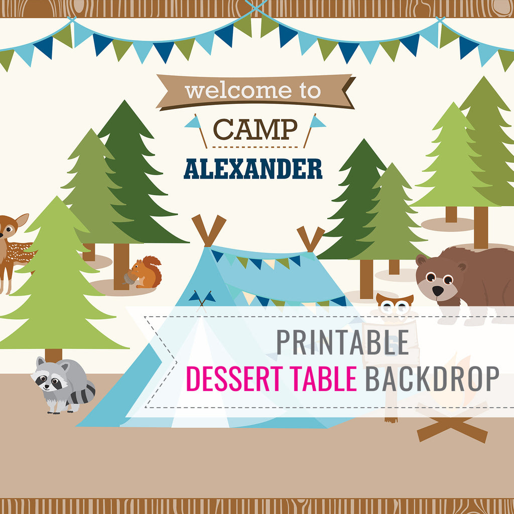 Camping Party for a boy - printable dessert table backdrop or background