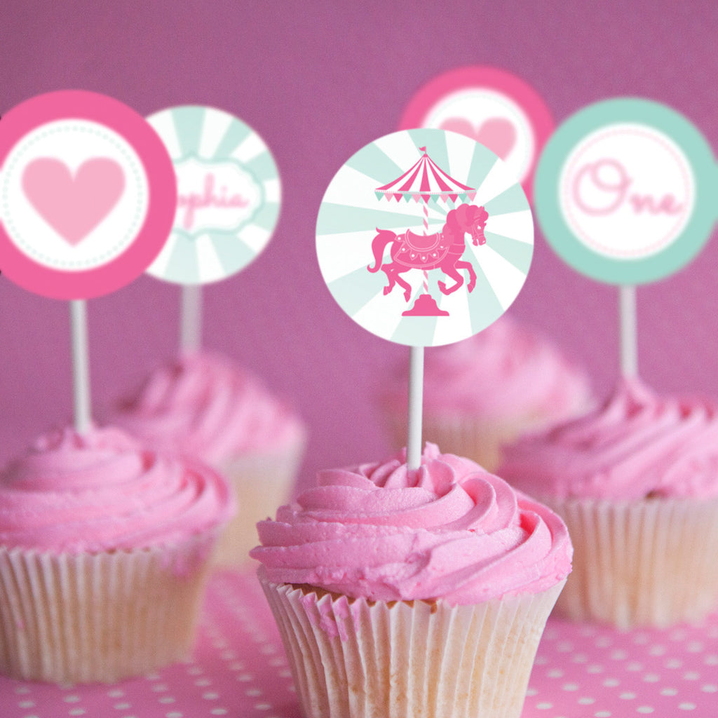 Carousel Birthday Party Cupcake Toppers For A Girl