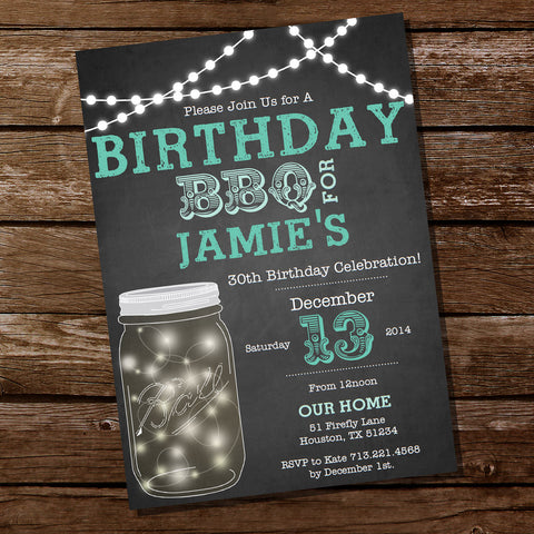 Mason Jar Chalkboard BBQ Birthday Invitation