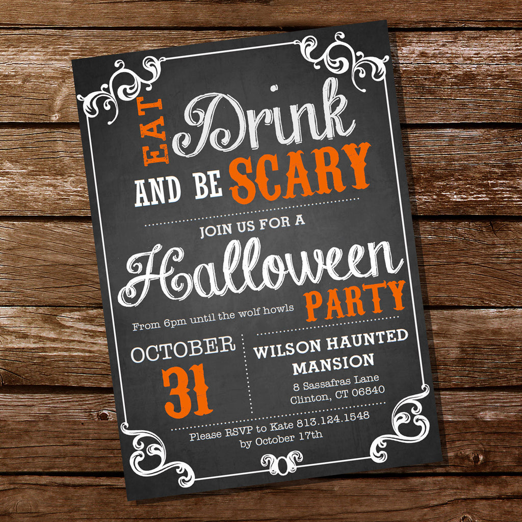 Chalkboard Halloween Party Invitation | Eat Drink And Be Scary