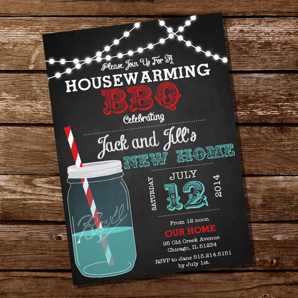 Housewarming Mason Jar BBQ Grill Party Invitation