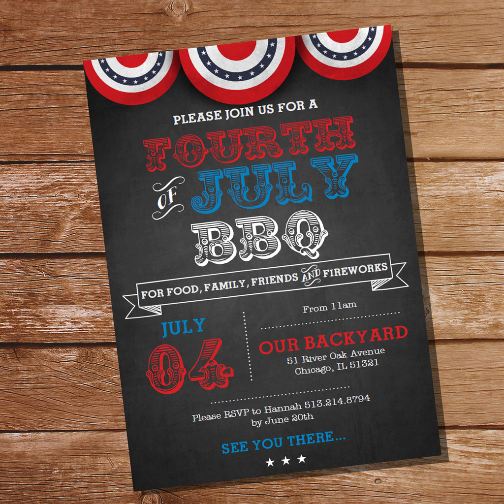 Fourth of July BBQ Invitation Chalkboard