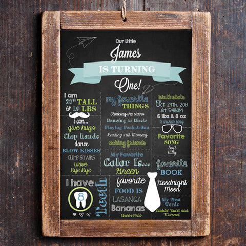 Chalkboard First Birthday Party Poster | First Birthday Sign