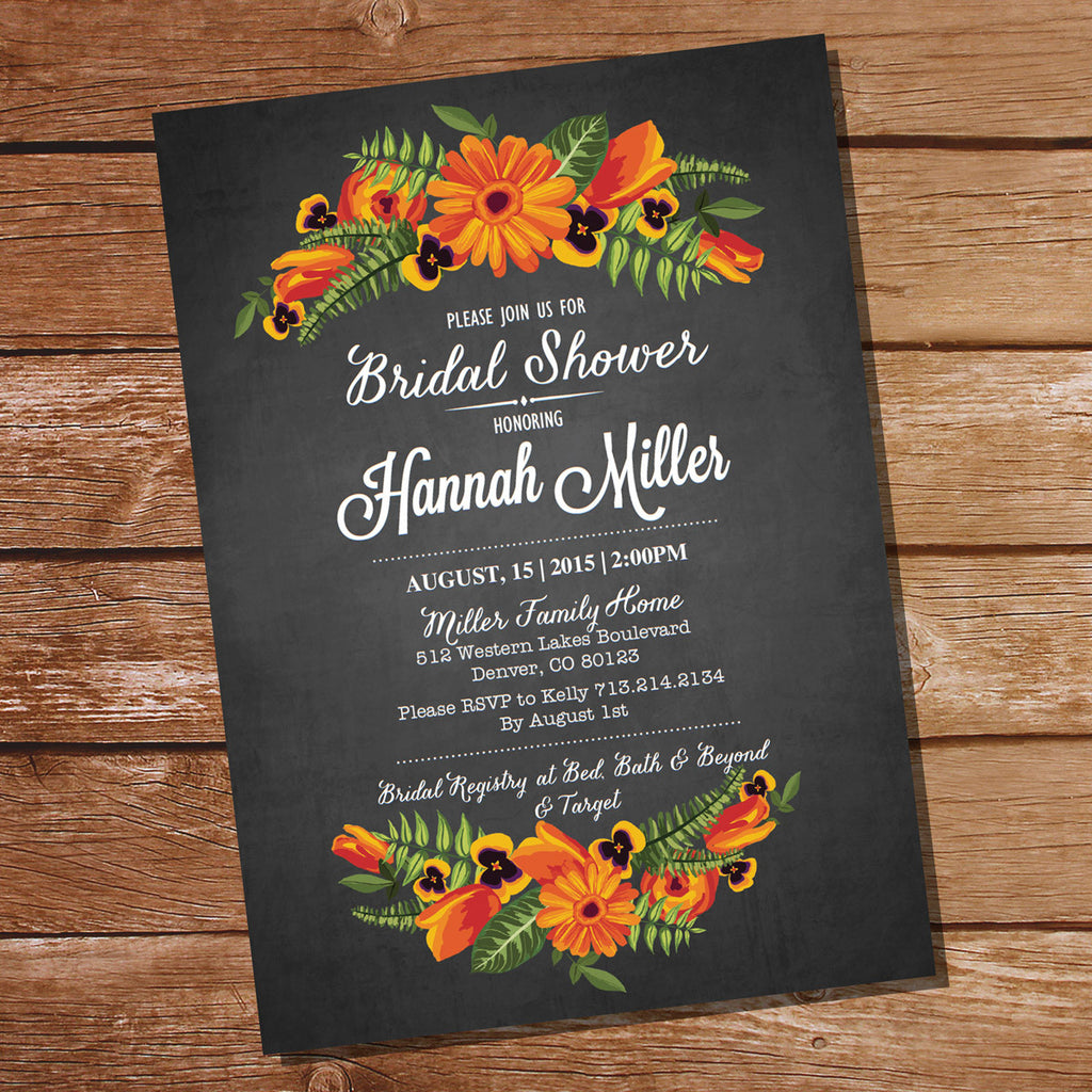 Chalkboard Floral Bridal Shower Invitation