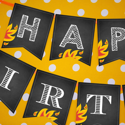 Chalkboard Fireman Party Birthday Banner