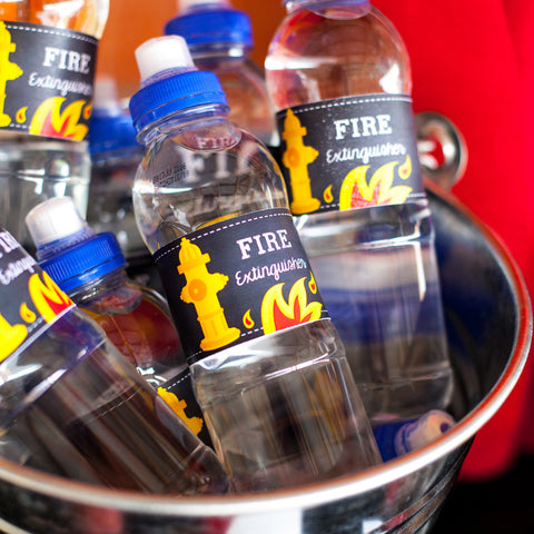 Fireman Party Water Bottle Labels | Firefighter Drinks Labels