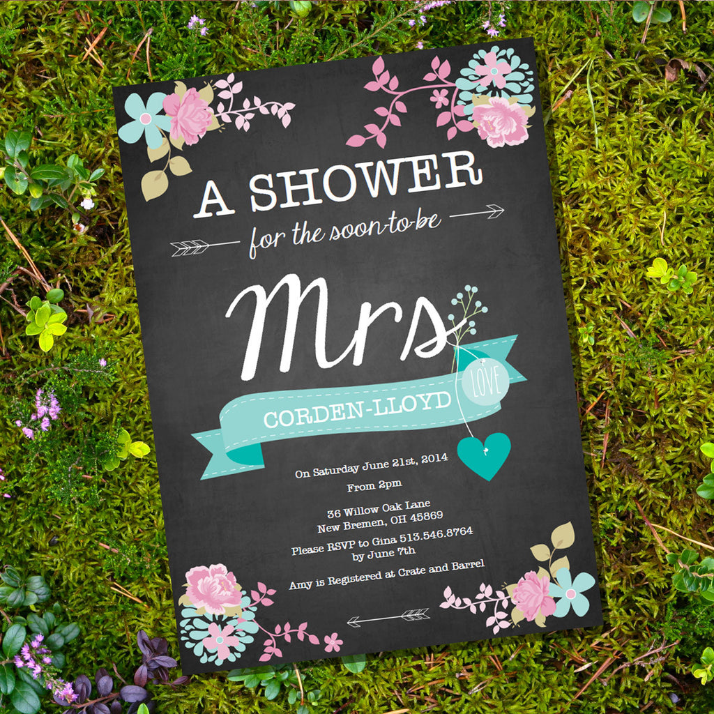 Shabby Chic Chalkboard Floral Bridal Shower Invitation