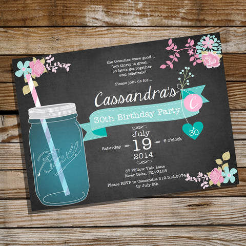 Shabby Chic Mason Jar Birthday Invitation