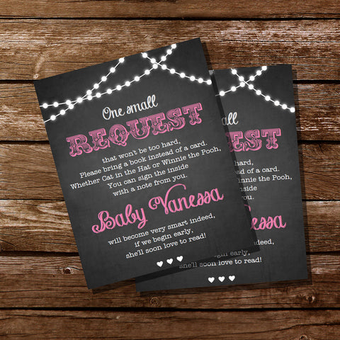 Chalkboard BBQ Baby Shower Bring A Book Insert Cards For a Girl