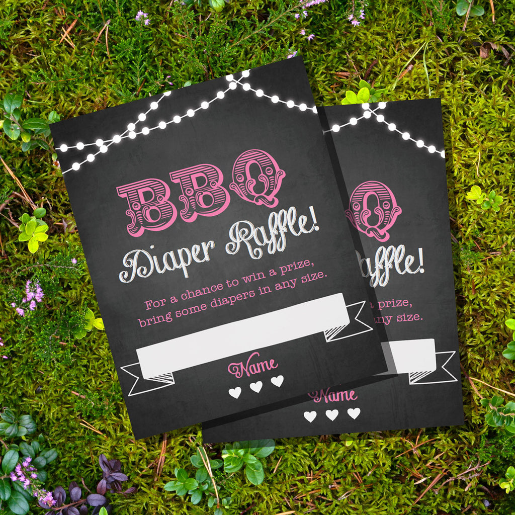 Chalkboard BBQ Baby Shower Diaper Raffle Cards For a Girl