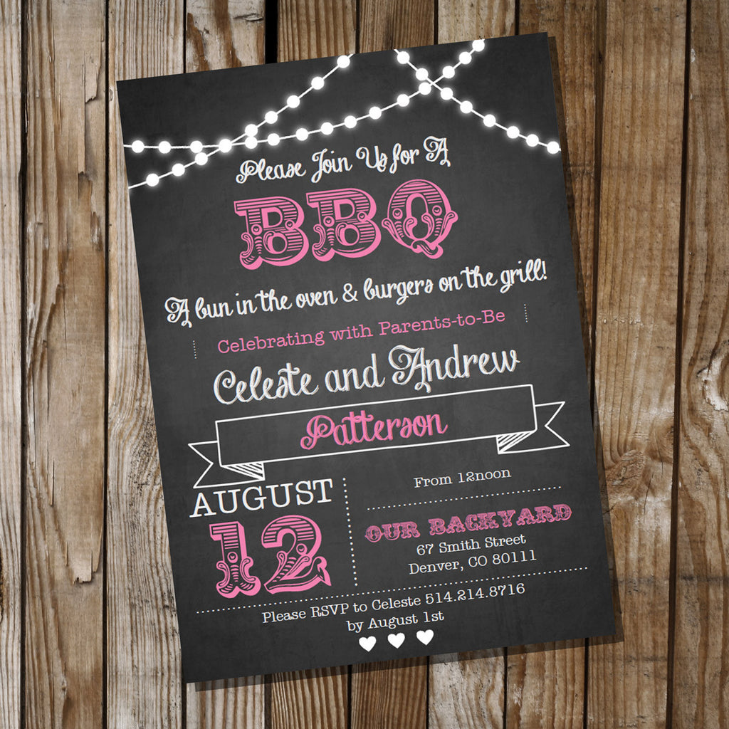 Chalkboard BBQ Baby Shower Invitation for a Girl