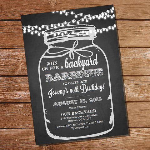 Chalkboard BBQ Mason Jar Birthday Invitation