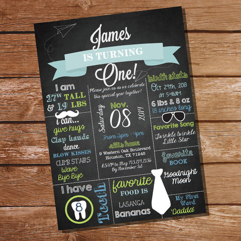 Chalkboard First Birthday Party Invitation | Birthday Invite Template