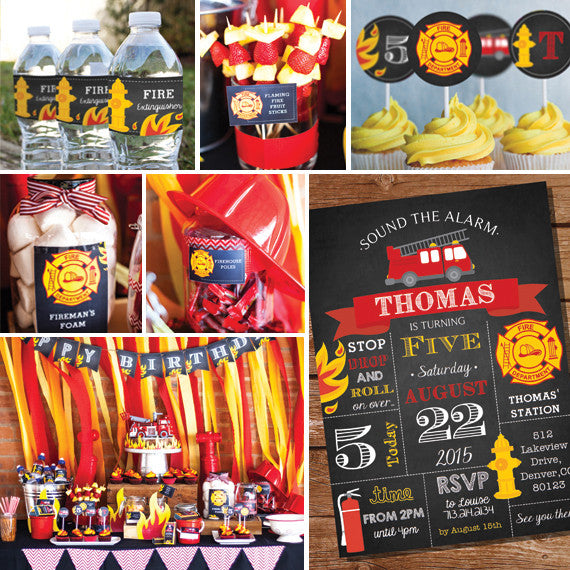 Chalkboard Fireman Party Decorations | Firefighter Birthday Party