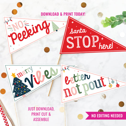 Christmas Printable Pennant Flag | DIY Gift Printable Colorful Christmas Pennant Flags