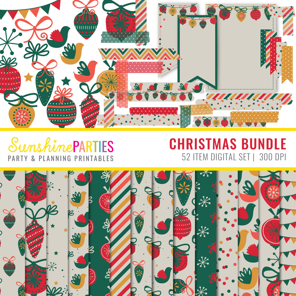 Traditional Christmas Digital Paper Set  Digital Paper Set Bundle –  Sunshine Parties