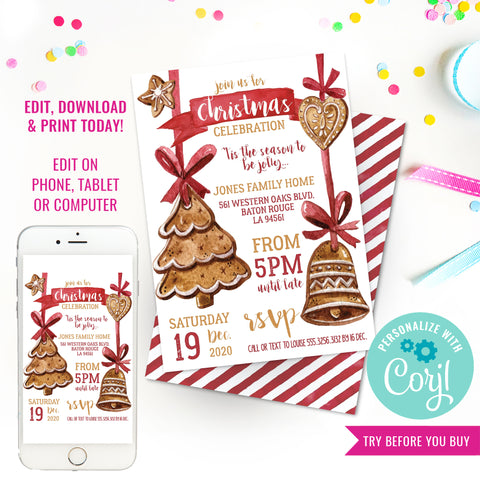 Watercolor Christmas Party Invitation | Christmas Invitation