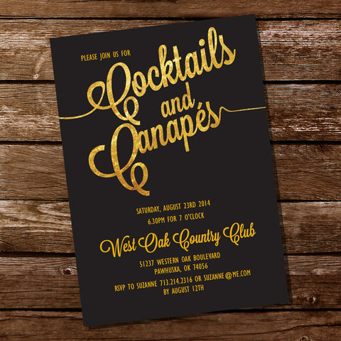 Gold Cocktail And Canapes Party Invitation