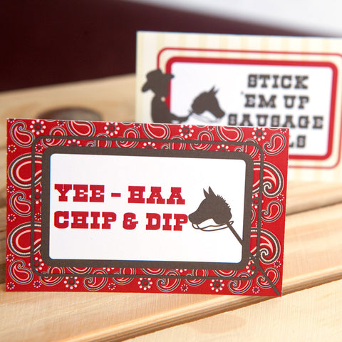 Cowboy Birthday Party Food Label Tent Cards