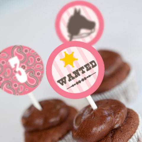 Cowgirl Birthday Party Cupcake Toppers