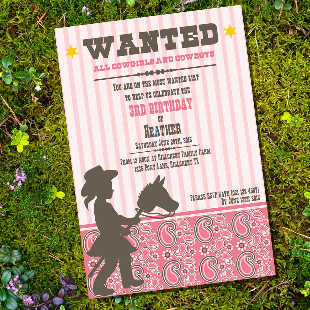 Cowgirl Birthday Party Invitation | Wanted! All Cowgirls! Invite