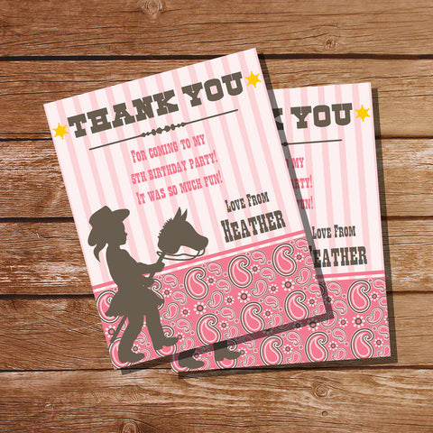 Cowgirl Birthday Party Thank You Cards