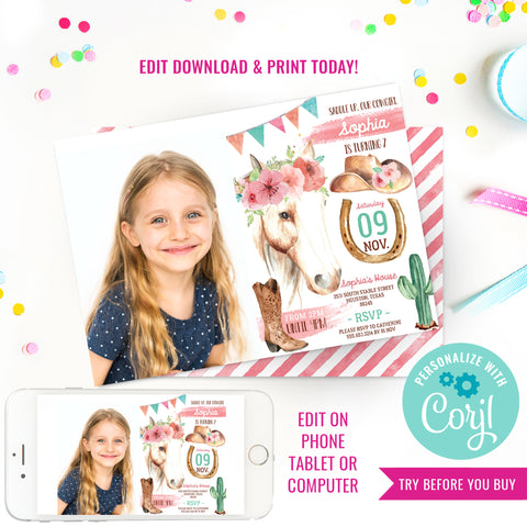 Cowgirl Birthday Party Invitation