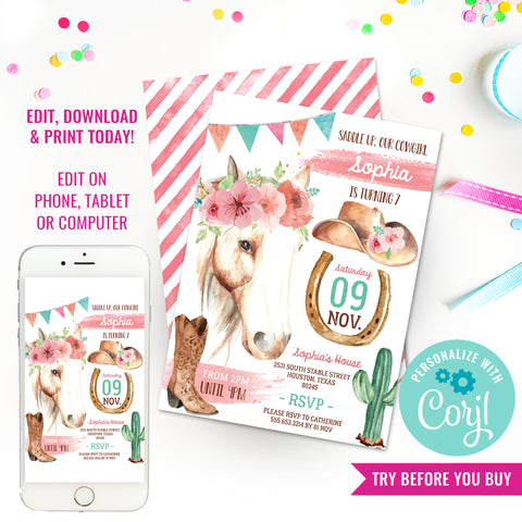 Cowgirl Birthday Party Invitation