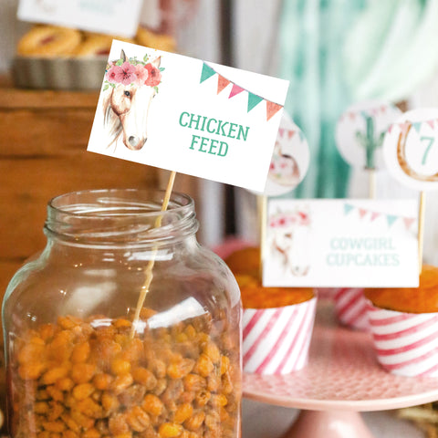 Cowgirl Birthday Party Food Labels 