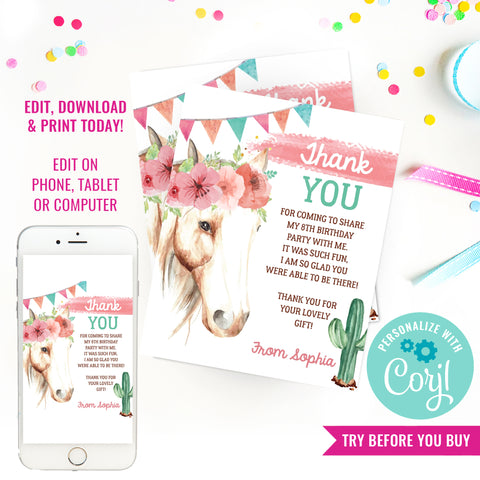 Cowgirl Birthday Party Thank You Card